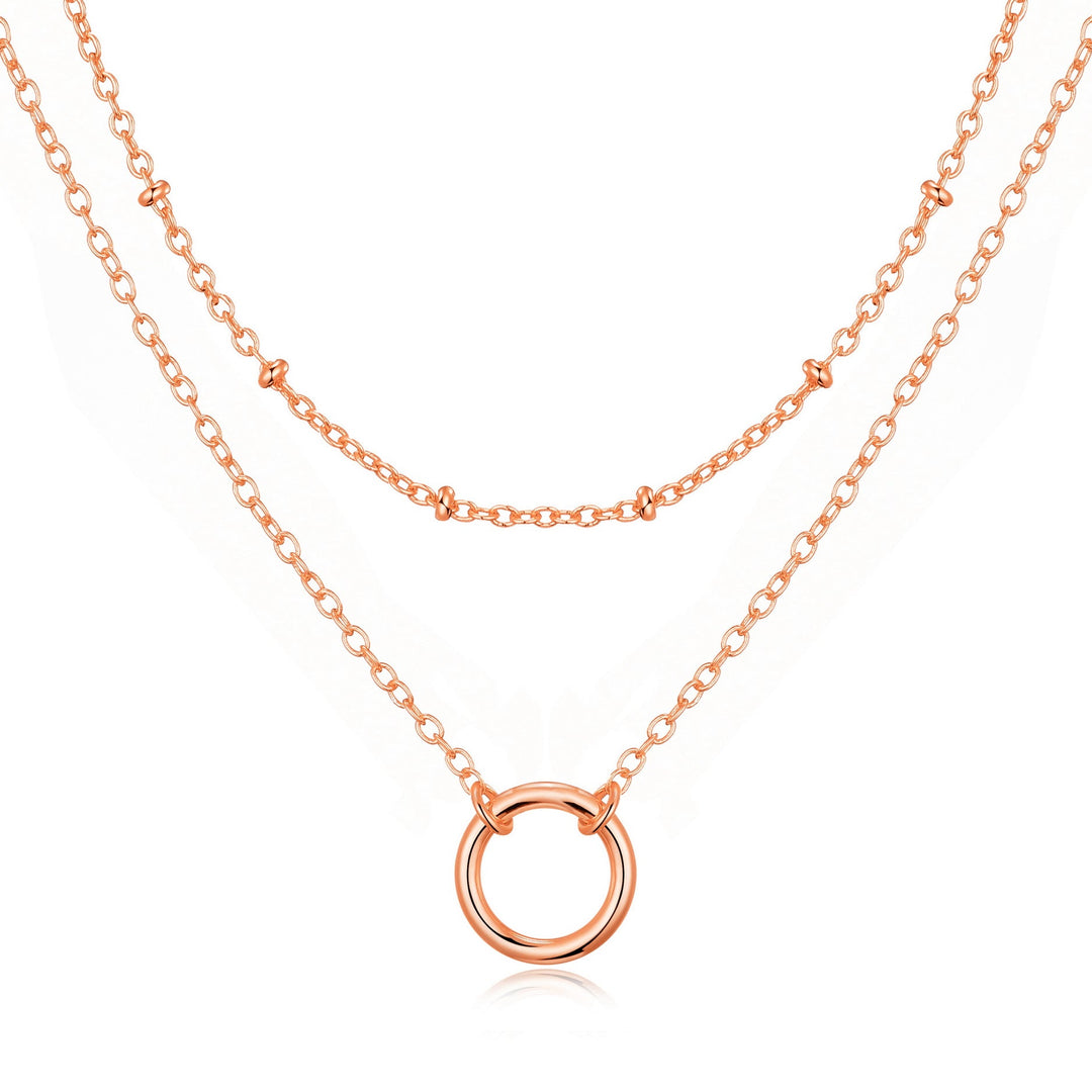 Rose Gold Plated Double Layered Circle Necklace - Philip Jones Jewellery