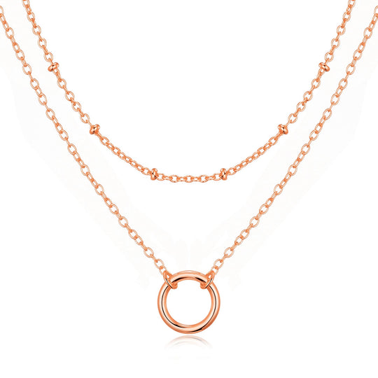Rose Gold Plated Double Layered Circle Necklace - Philip Jones Jewellery