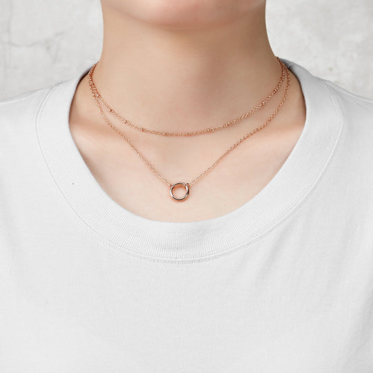 Rose Gold Plated Double Layered Circle Necklace - Philip Jones Jewellery