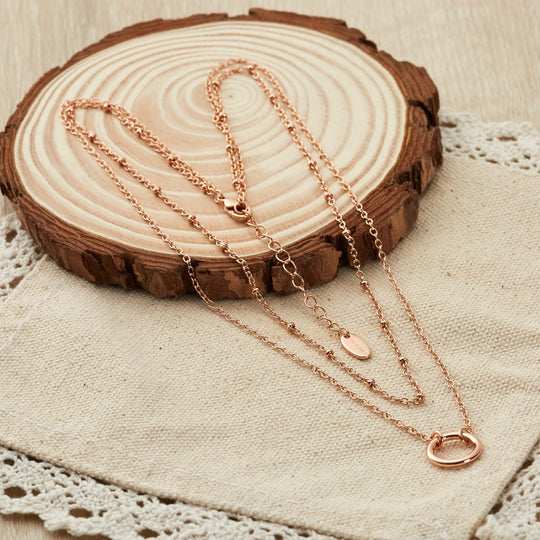 Rose Gold Plated Double Layered Circle Necklace - Philip Jones Jewellery