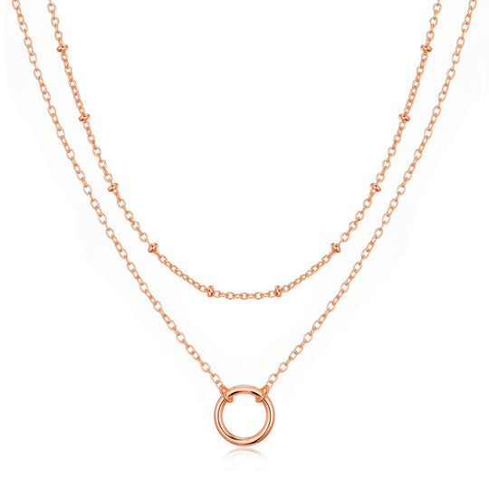 Rose Gold Plated Double Layered Circle Necklace - Philip Jones Jewellery
