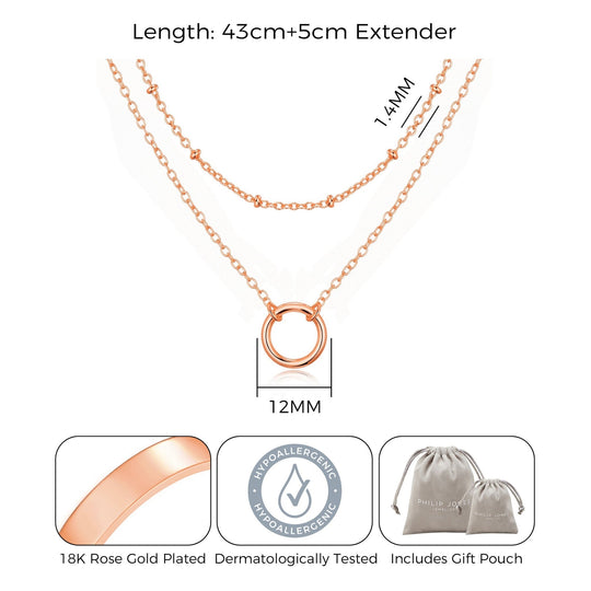 Rose Gold Plated Double Layered Circle Necklace - Philip Jones Jewellery