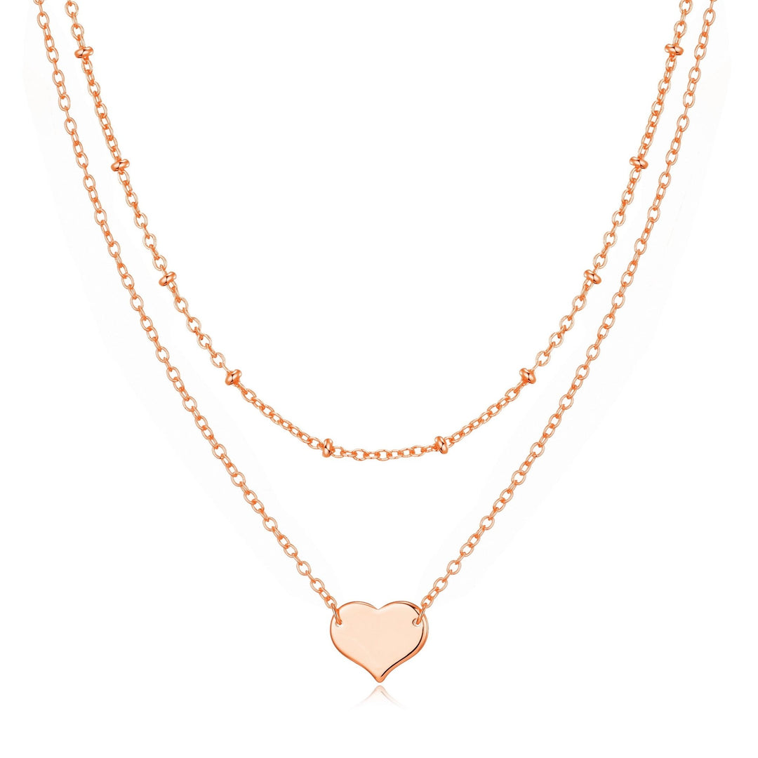 Rose Gold Plated Double Layered Heart Necklace - Philip Jones Jewellery
