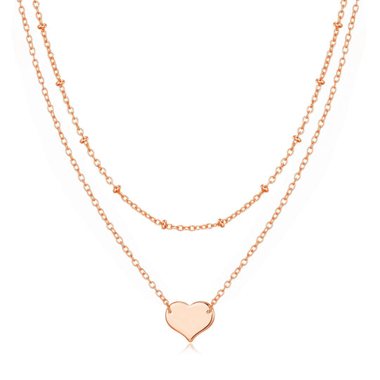 Rose Gold Plated Double Layered Heart Necklace - Philip Jones Jewellery