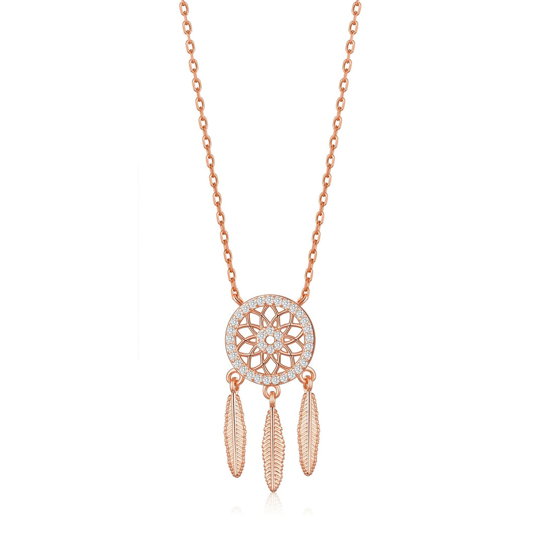Rose Gold Plated Dream Catcher Necklace Created with Zircondia® Crystals - Philip Jones Jewellery