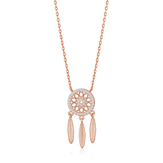 Rose Gold Plated Dream Catcher Necklace Created with Zircondia® Crystals - Philip Jones Jewellery