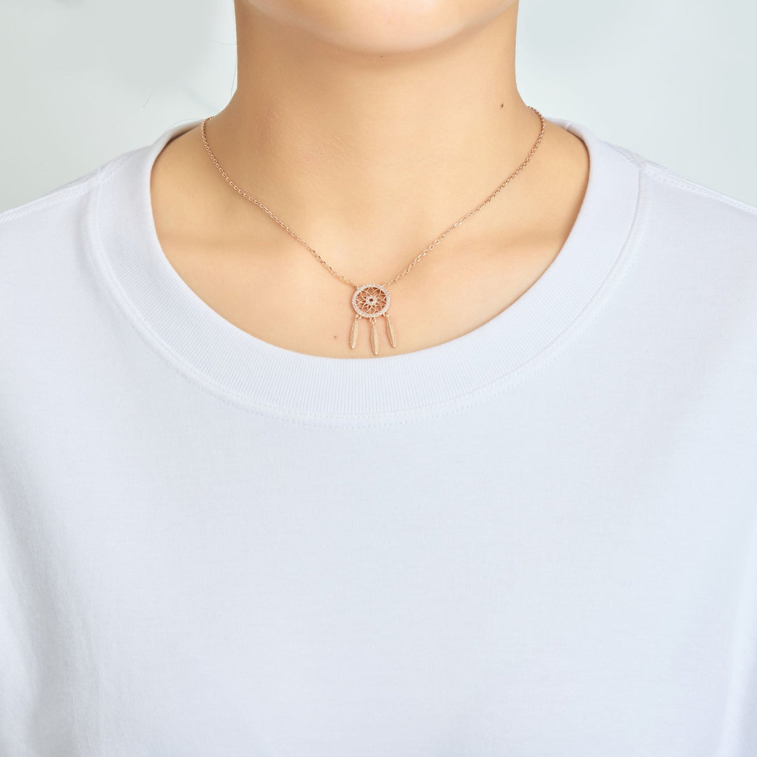 Rose Gold Plated Dream Catcher Necklace Created with Zircondia® Crystals - Philip Jones Jewellery
