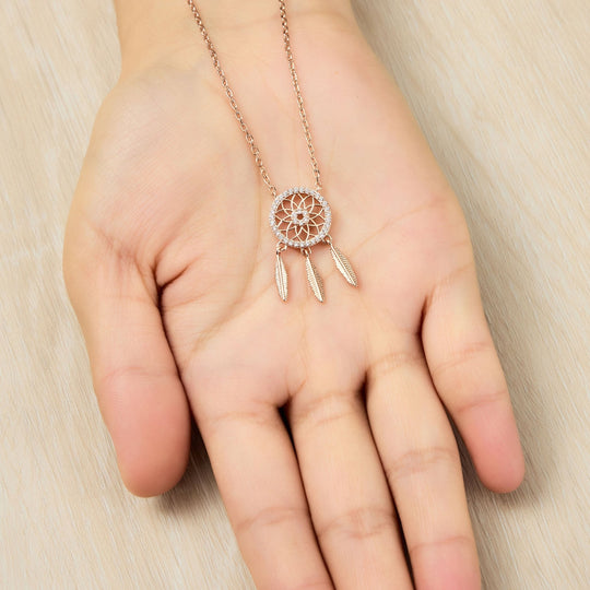 Rose Gold Plated Dream Catcher Necklace Created with Zircondia® Crystals - Philip Jones Jewellery