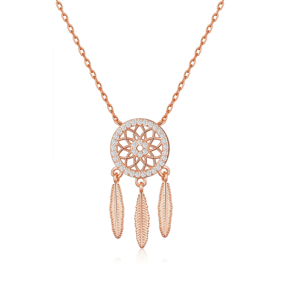 Rose Gold Plated Dream Catcher Necklace Created with Zircondia® Crystals - Philip Jones Jewellery