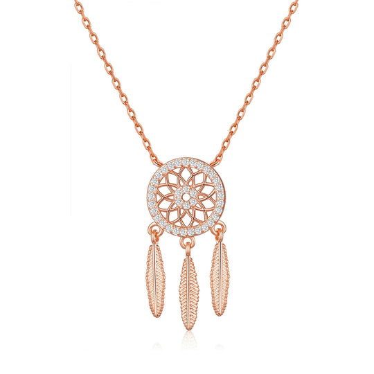 Rose Gold Plated Dream Catcher Necklace Created with Zircondia® Crystals - Philip Jones Jewellery
