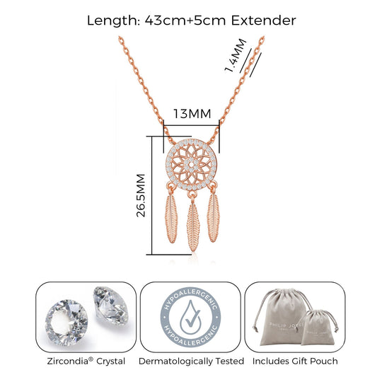 Rose Gold Plated Dream Catcher Necklace Created with Zircondia® Crystals - Philip Jones Jewellery