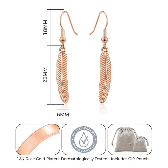 Rose Gold Plated Feather Earrings - Philip Jones Jewellery