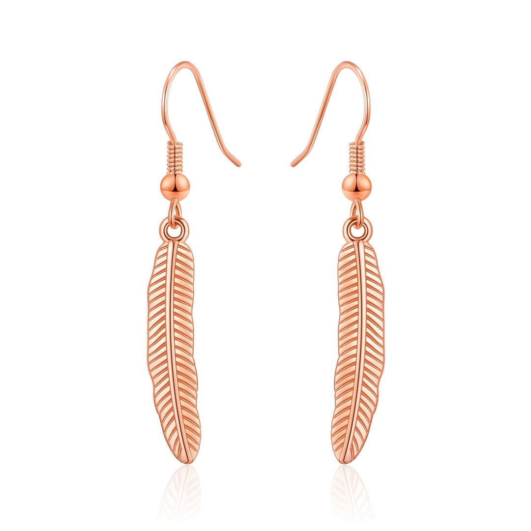 Rose Gold Plated Feather Earrings - Philip Jones Jewellery