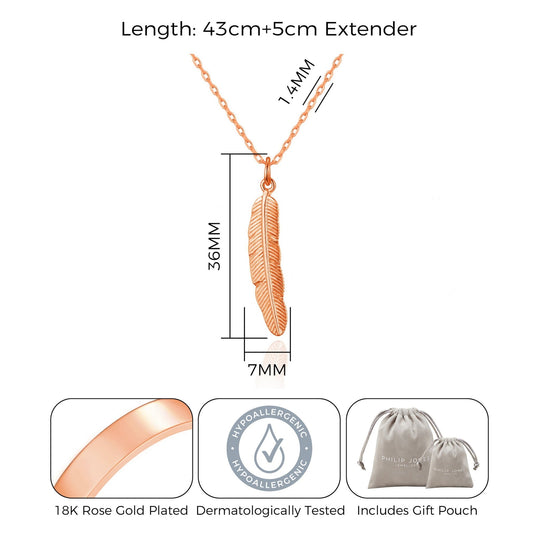 Rose Gold Plated Feather Necklace - Philip Jones Jewellery