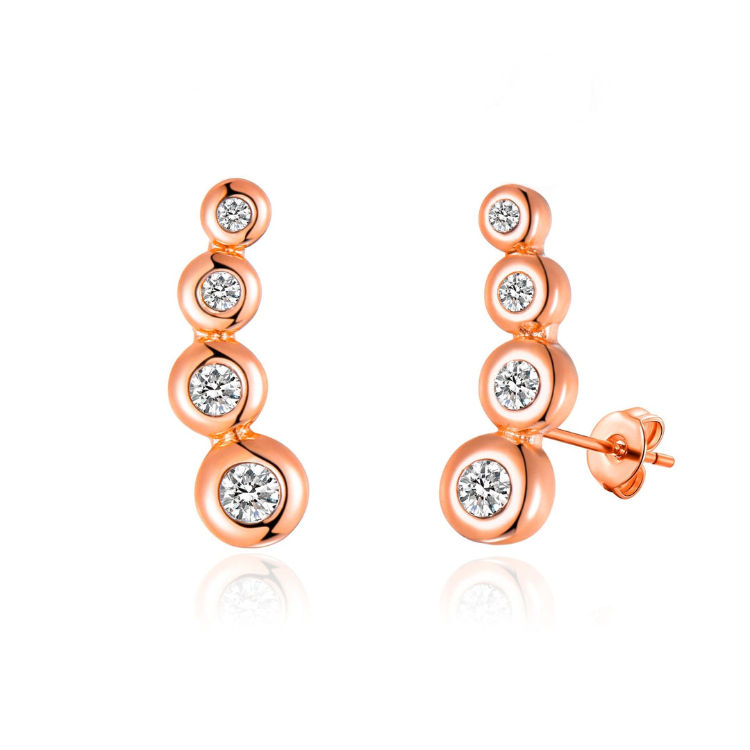 Rose Gold Plated Four Stone Climber Earrings Created With Zircondia® Crystals - Philip Jones Jewellery