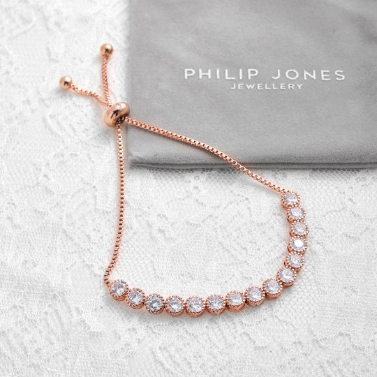 Rose Gold Plated Friendship Bridal Bracelet with Zircondia® Crystals - Philip Jones Jewellery
