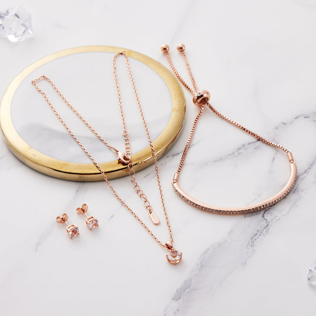 Rose Gold Plated Friendship Set Created with Zircondia® Crystals - Philip Jones Jewellery