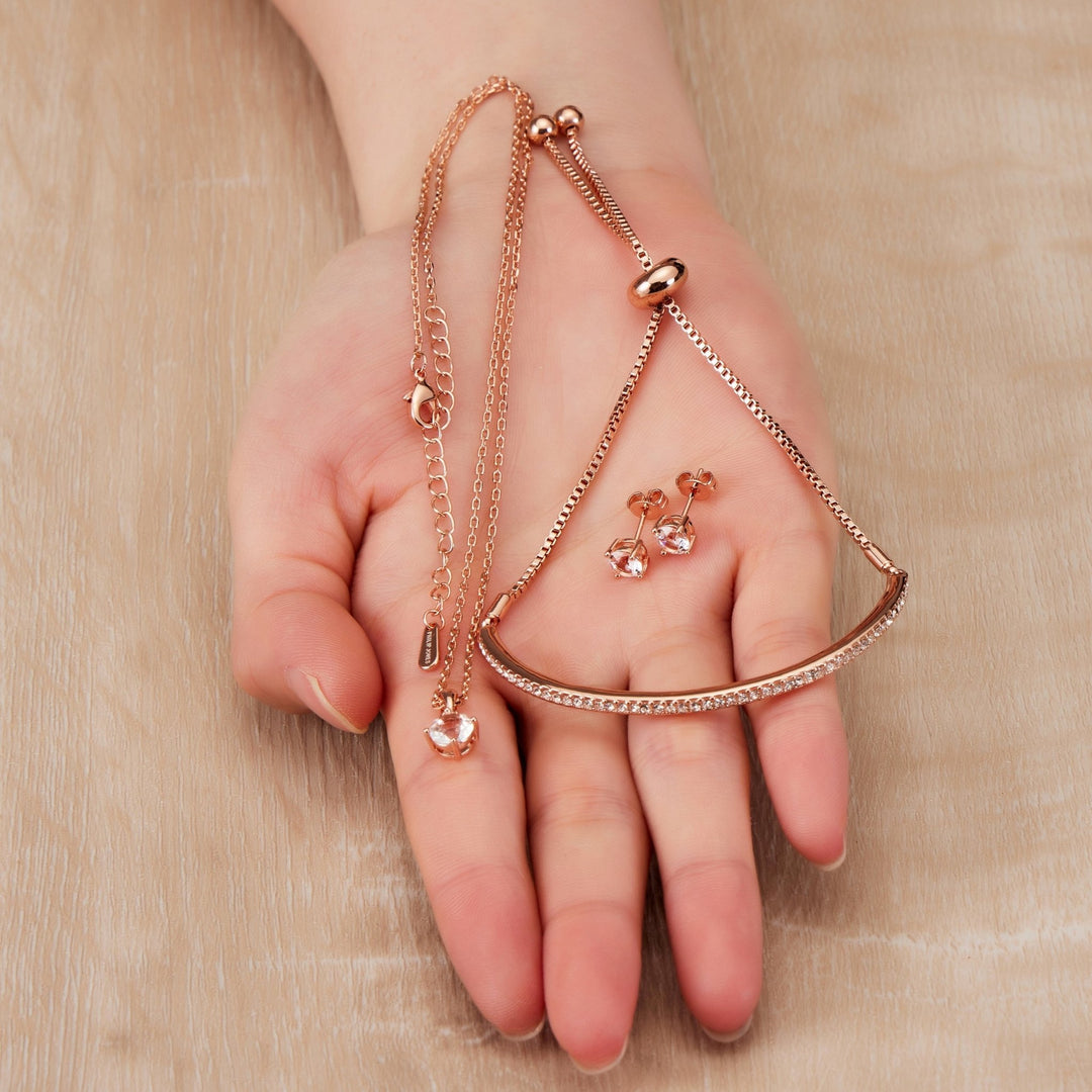 Rose Gold Plated Friendship Set Created with Zircondia® Crystals - Philip Jones Jewellery