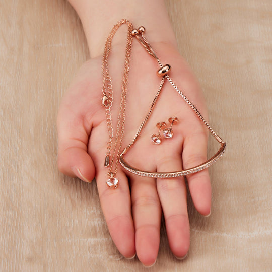 Rose Gold Plated Friendship Set Created with Zircondia® Crystals - Philip Jones Jewellery