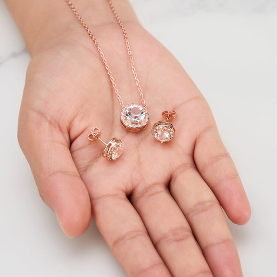Rose Gold Plated Halo Set Created with Zircondia® Crystals - Philip Jones Jewellery