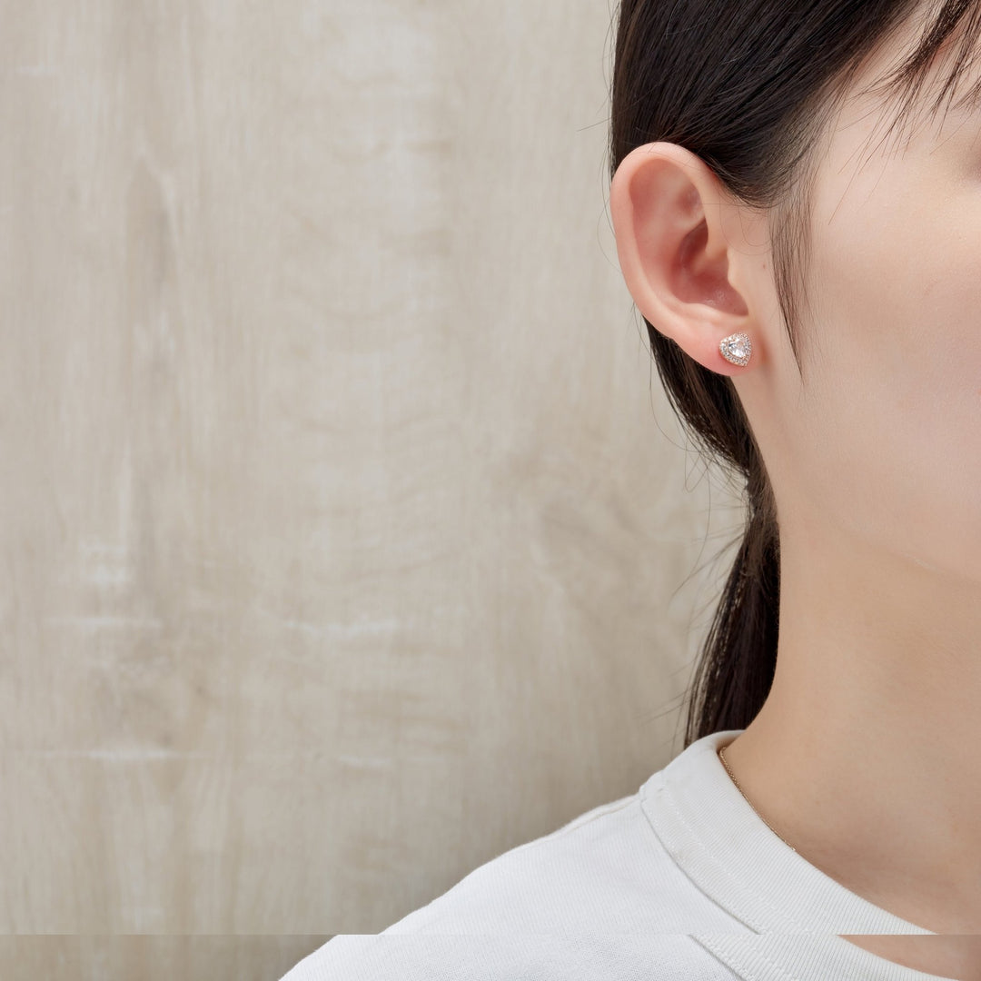 Rose Gold Plated Heart Halo Earrings Created with Zircondia® Crystals - Philip Jones Jewellery