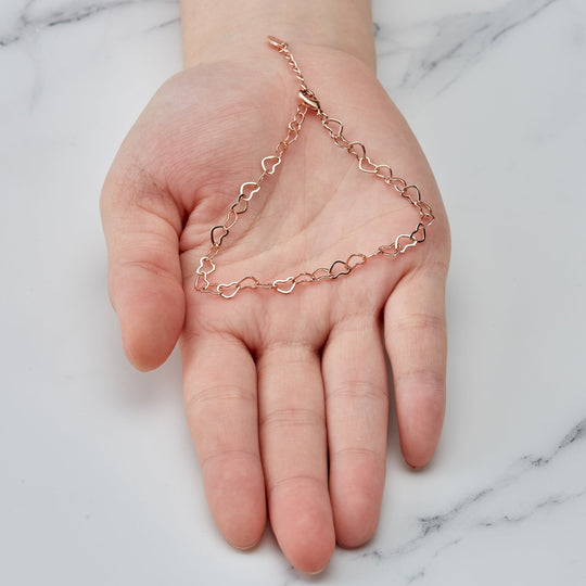 Rose Gold Plated Heart Link Bracelet - Philip Jones Jewellery