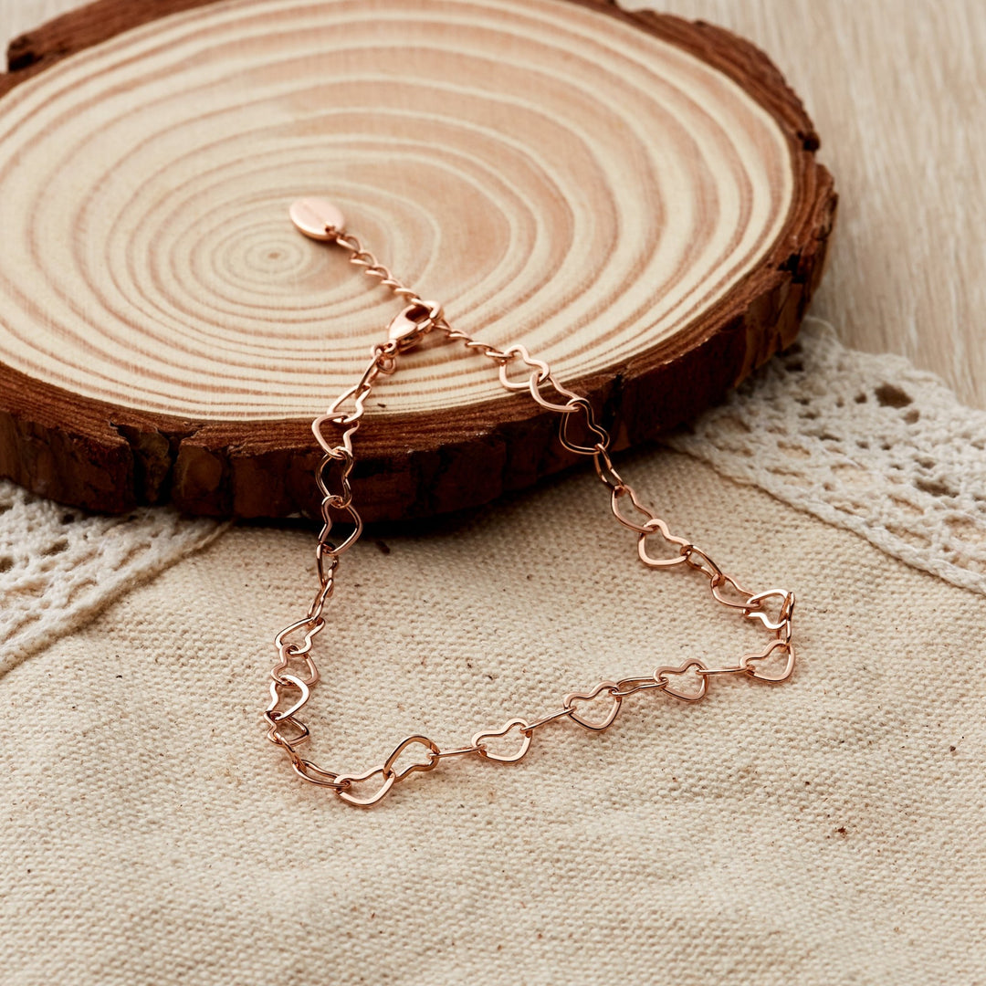 Rose Gold Plated Heart Link Bracelet - Philip Jones Jewellery