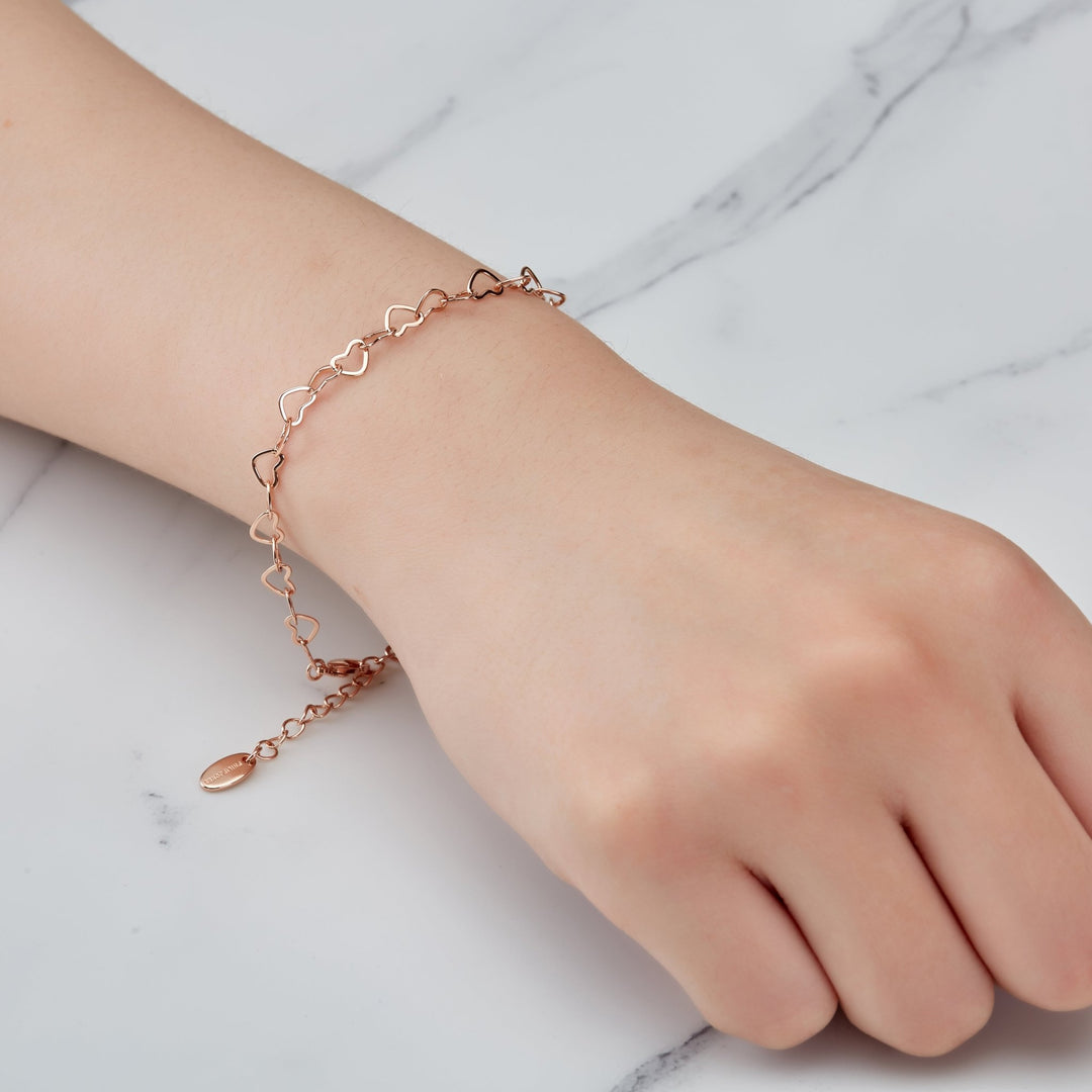 Rose Gold Plated Heart Link Bracelet - Philip Jones Jewellery