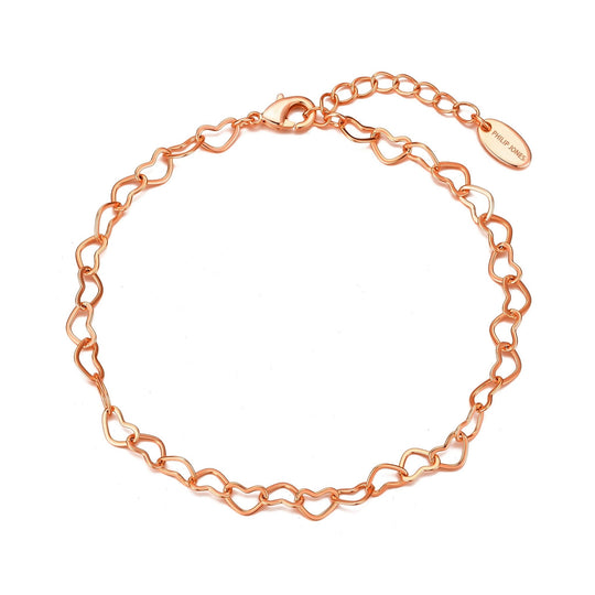 Rose Gold Plated Heart Link Bracelet - Philip Jones Jewellery