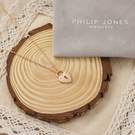 Rose Gold Plated Heart Padlock Necklace Created with Zircondia® Crystals - Philip Jones Jewellery