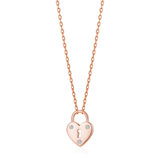 Rose Gold Plated Heart Padlock Necklace Created with Zircondia® Crystals - Philip Jones Jewellery