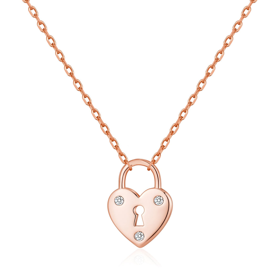 Rose Gold Plated Heart Padlock Necklace Created with Zircondia® Crystals - Philip Jones Jewellery