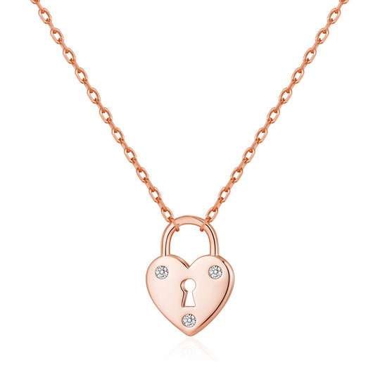 Rose Gold Plated Heart Padlock Necklace Created with Zircondia® Crystals - Philip Jones Jewellery