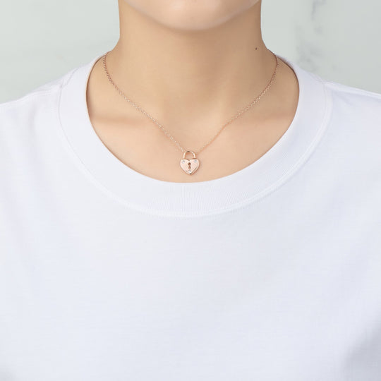 Rose Gold Plated Heart Padlock Necklace Created with Zircondia® Crystals - Philip Jones Jewellery