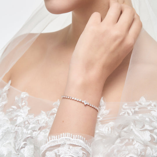 Rose Gold Plated Heart Solitaire Bridal Bracelet Created with Zircondia® Crystals - Philip Jones Jewellery