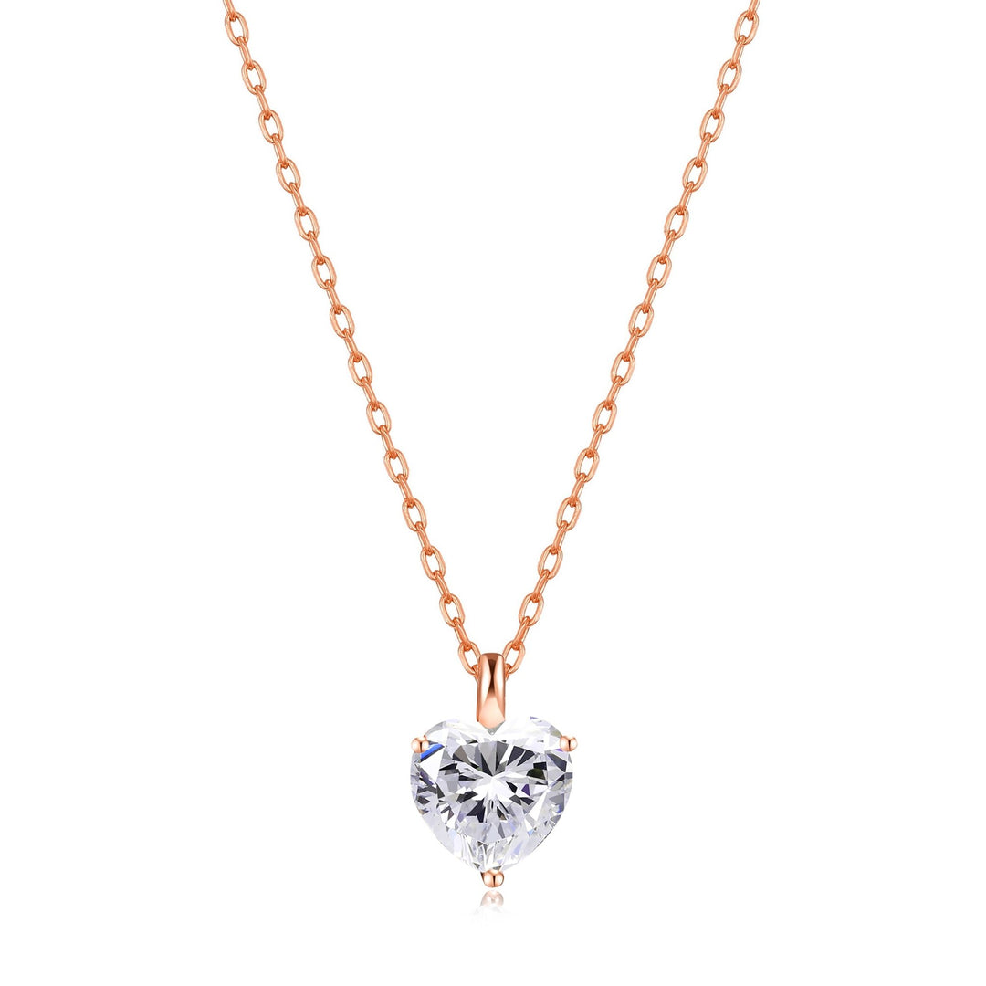 Rose Gold Plated Heart Solitaire Necklace Created with Zircondia® Crystals - Philip Jones Jewellery