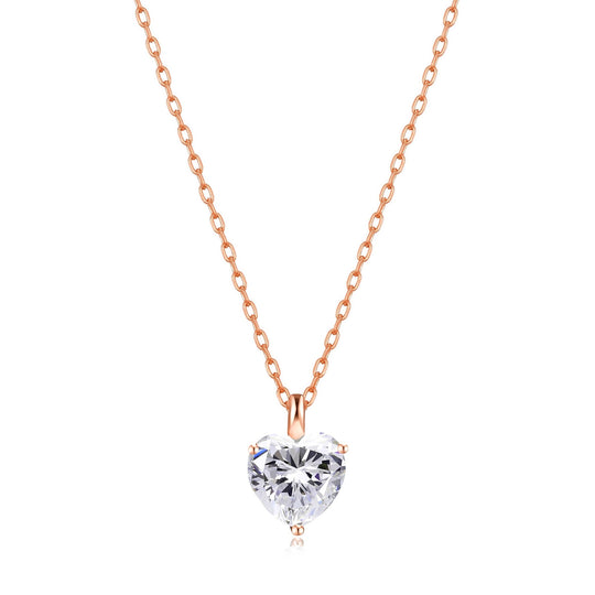 Rose Gold Plated Heart Solitaire Necklace Created with Zircondia® Crystals - Philip Jones Jewellery