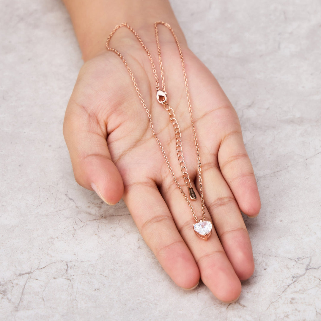 Rose Gold Plated Heart Solitaire Necklace Created with Zircondia® Crystals - Philip Jones Jewellery