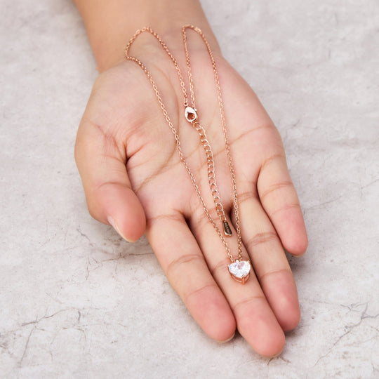 Rose Gold Plated Heart Solitaire Necklace Created with Zircondia® Crystals - Philip Jones Jewellery