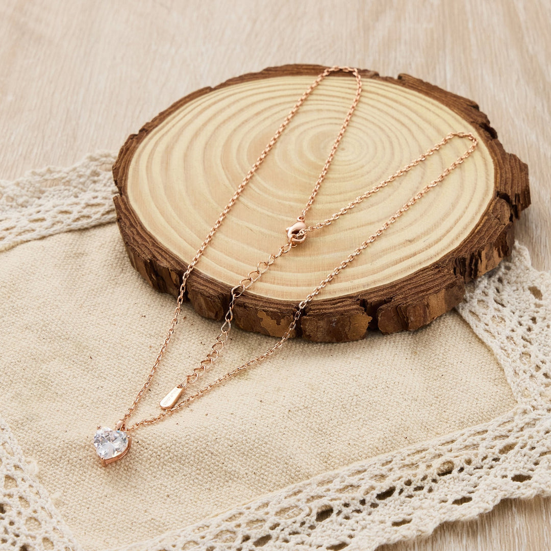 Rose Gold Plated Heart Solitaire Necklace Created with Zircondia® Crystals - Philip Jones Jewellery