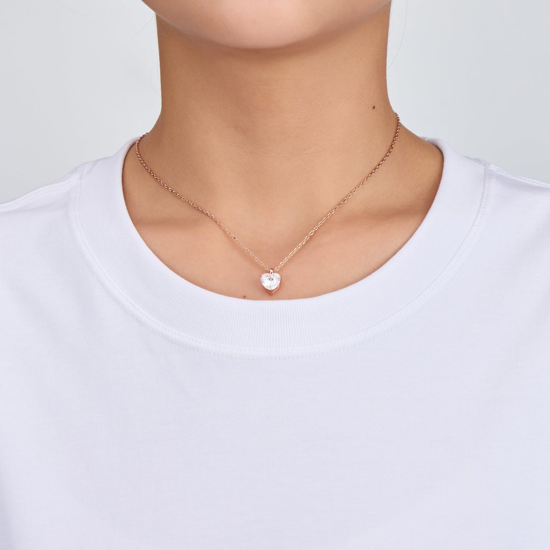 Rose Gold Plated Heart Solitaire Necklace Created with Zircondia® Crystals - Philip Jones Jewellery