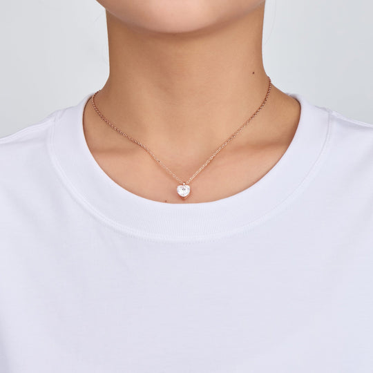 Rose Gold Plated Heart Solitaire Necklace Created with Zircondia® Crystals - Philip Jones Jewellery