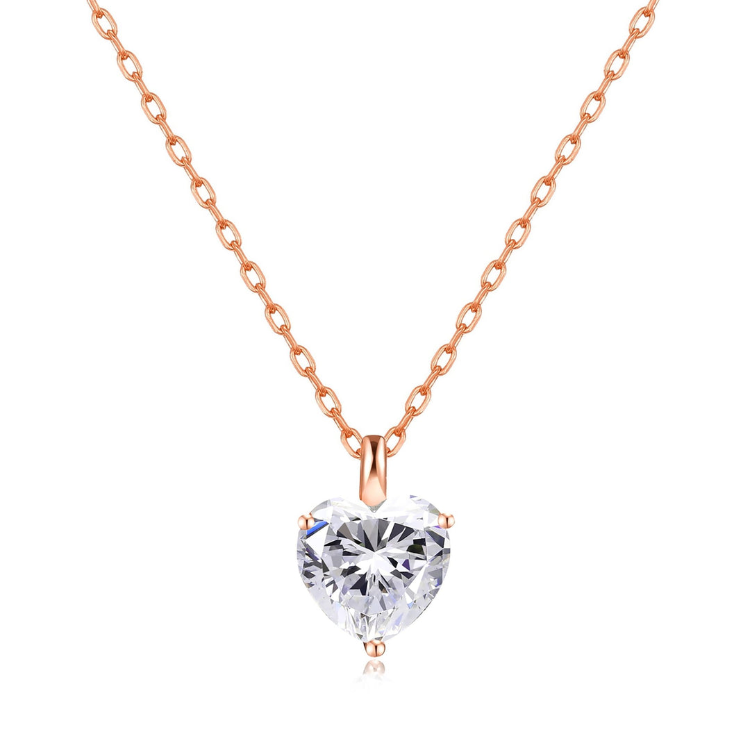 Rose Gold Plated Heart Solitaire Necklace Created with Zircondia® Crystals - Philip Jones Jewellery