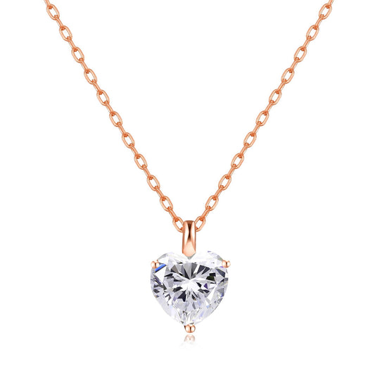 Rose Gold Plated Heart Solitaire Necklace Created with Zircondia® Crystals - Philip Jones Jewellery
