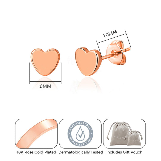 Rose Gold Plated Heart Stud Earrings - Philip Jones Jewellery