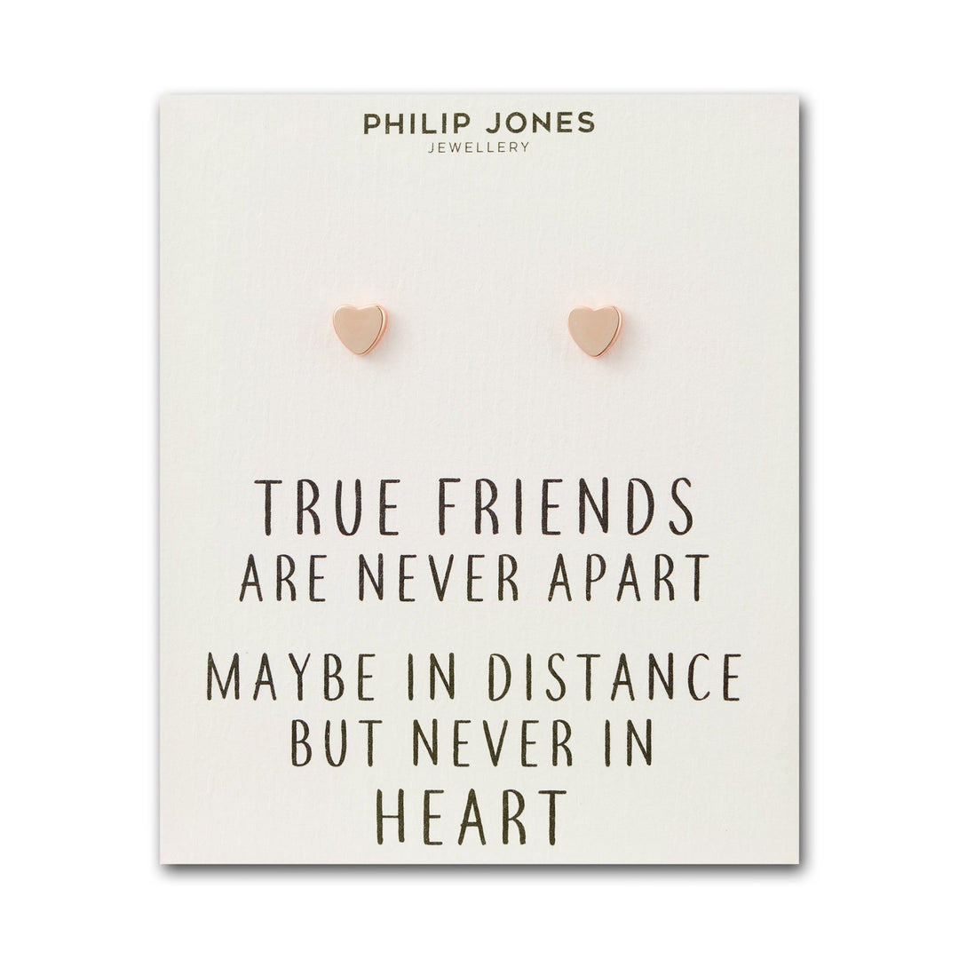 Rose Gold Plated Heart Stud Earrings with Quote Card - Philip Jones Jewellery