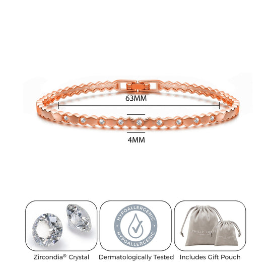 Rose Gold Plated Honeycomb Bangle Created with Zircondia® Crystals (7 Inch) - Philip Jones Jewellery