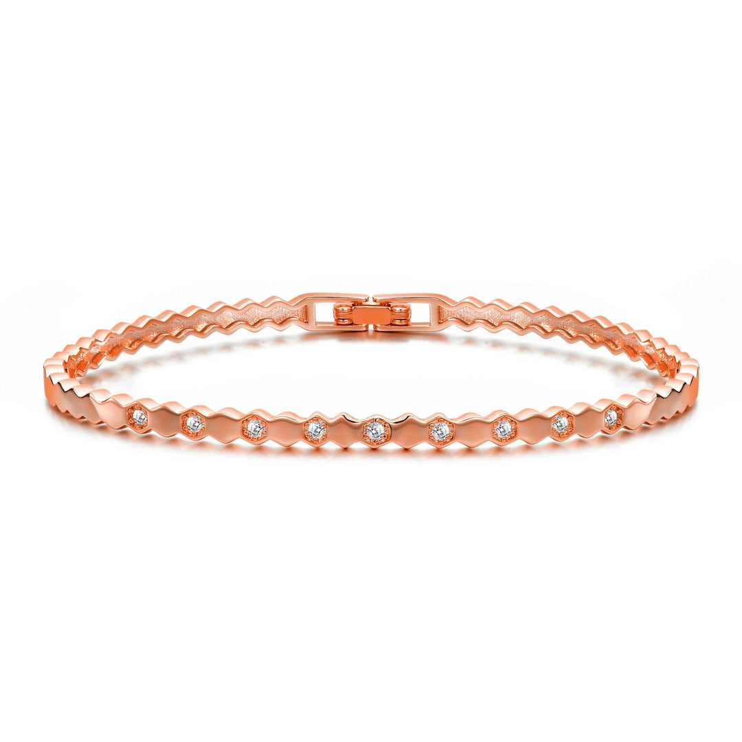 Rose Gold Plated Honeycomb Bangle Created with Zircondia® Crystals (7 Inch) - Philip Jones Jewellery