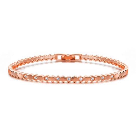 Rose Gold Plated Honeycomb Bangle Created with Zircondia® Crystals (7 Inch) - Philip Jones Jewellery