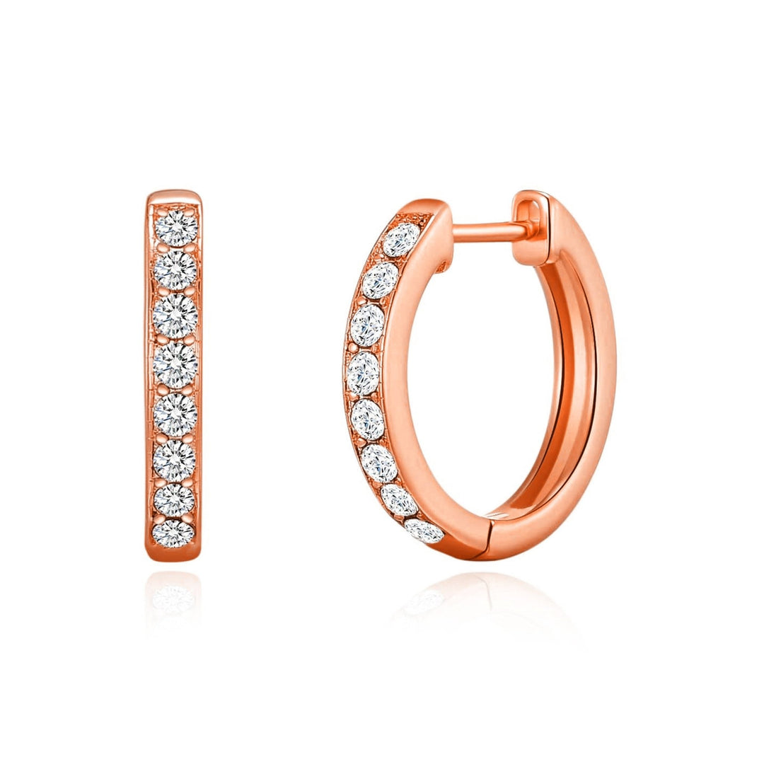Rose Gold Plated Hoop Earrings Created with Zircondia® Crystals - Philip Jones Jewellery